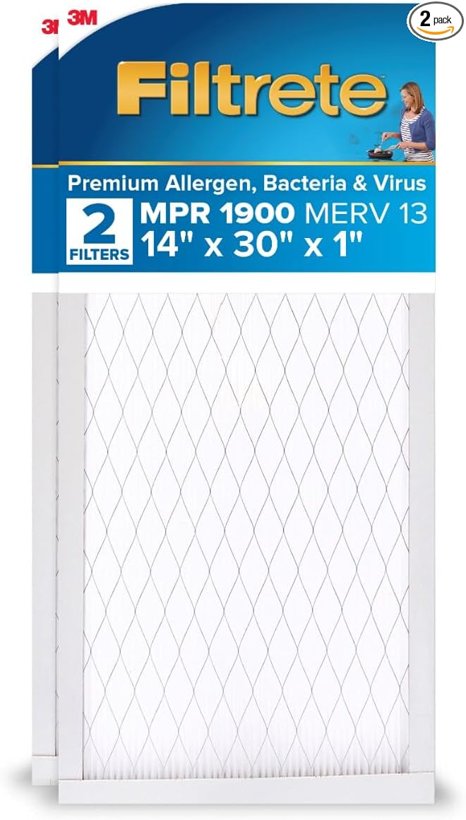 14x30x1 AC Furnace Air Filter, MERV 13, MPR 1900, Premium Allergen, Bacteria & Virus Filter, product image