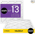 14x30x1 Air Filter, Merv 13, 4 Pack, For Home AC Furnace & HVAC (Actual Size: 13.75"x29.75"x0.75") DUST, Pet, & Allergy