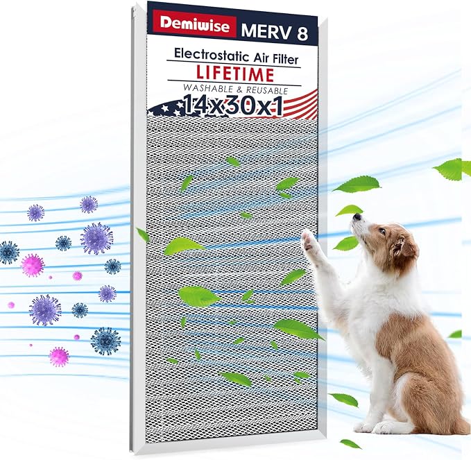 14x30x1 Electrostatic Air Filter, MERV 8 Reusable Aluminum AC/HVAC Furnace Filter, Lifetime Washable Permanent Air Filter