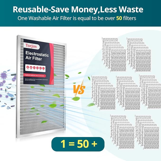 14x30x1 MERV8 Washable Electrostatic Air Filter - AC/HVAC Furnace Filter, Permanent, Easy Install, Breathe Fresher, alternate