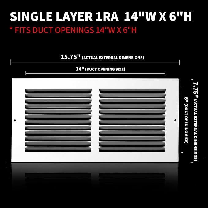 14x6 Vent Cover(Duct Opening Size),Air Return Vent Cover,Flat Vent Cover,Rejillas De Aire Acondicionado para Casa, Return Air