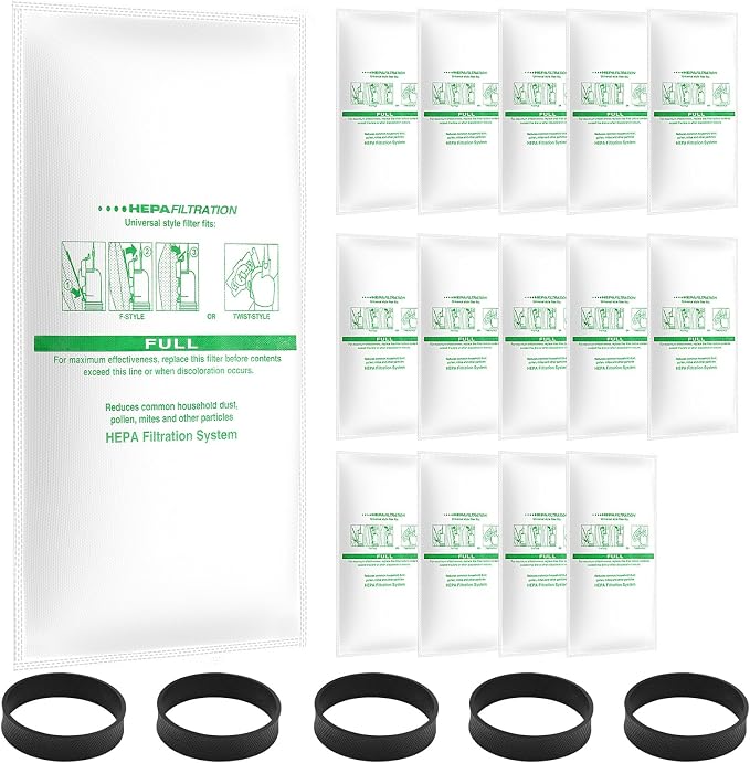 15 + 5 Pack Compatible with Vacuums 204811 Filter Plus Bags Universal Cloth Bags and Belts 301291 for F-Style and