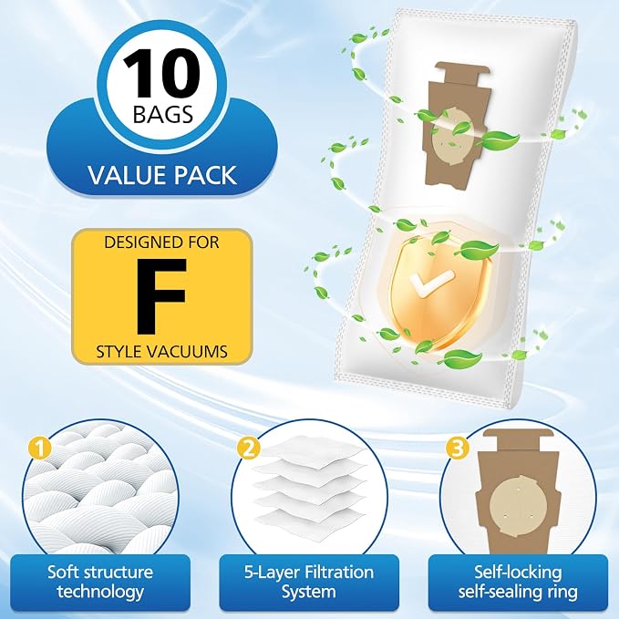 15 + 5 Pack Compatible with Vacuums 204811 Filter Plus Bags Universal Cloth Bags and Belts 301291 for F-Style and