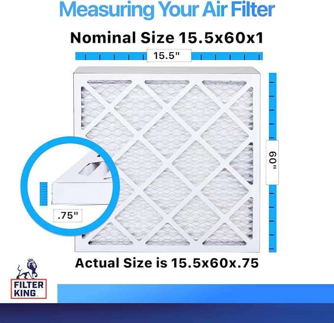 15.5x60x1 Air Filter (MERV 8) (4-Pack) Dust & Allergy Control AC Furnace Filters, MADE IN USA, HVAC, Pleated, Electrostatic