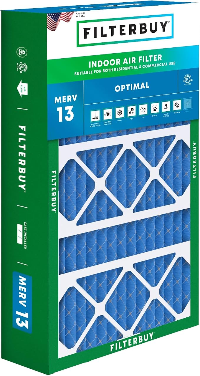 15.75x27.63x3.50 Air Filter MERV 13 Optimal Smoke & Allergy Defense (1-Pack), Pleated HVAC AC Furnace Filters