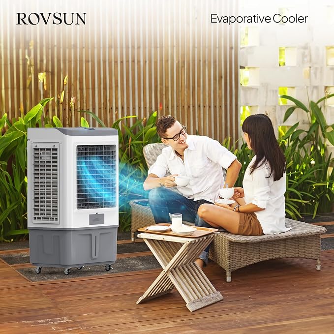 15.8Gal Portable Swamp Cooler, 2900CFM Evaporative Air Cooler with Continuous Fill, Auto Oscillating, Remote, 3 Speeds, 12H