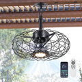 15" Gazebo Ceiling Fans with Lights and Remote Control, Waterproof Enclosed Caged Ceiling Fan with 3 Color LED Light