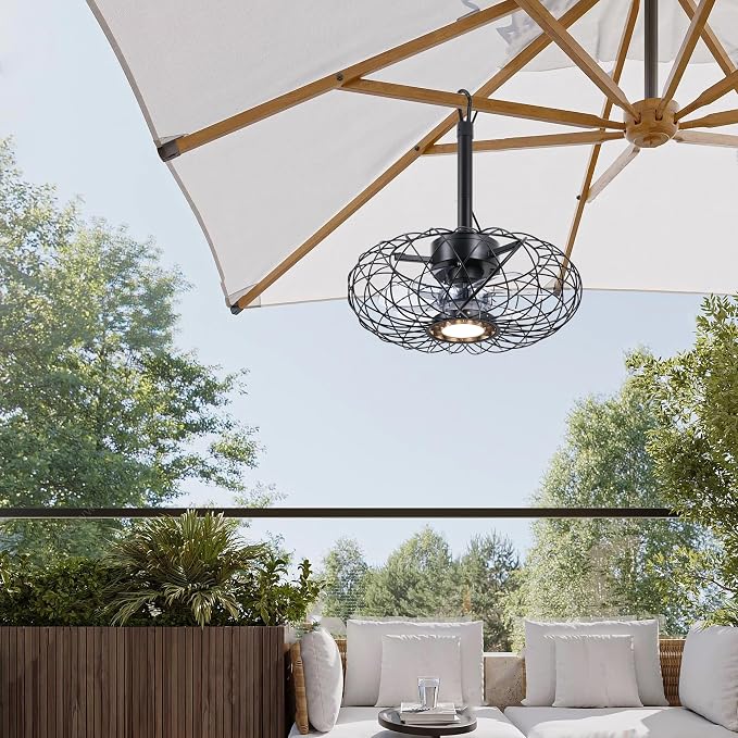 15" Gazebo Ceiling Fans with Lights and Remote Control, Waterproof Enclosed Caged Ceiling Fan with 3 Color LED Light