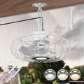 15" Gazebo Ceiling Fans with Lights and Remote Control, Waterproof Enclosed Caged Ceiling Fan with 3 Color LED