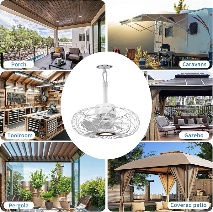 15" Gazebo Ceiling Fans with Lights and Remote Control, Waterproof Enclosed Caged Ceiling Fan with 3 Color LED, alternate