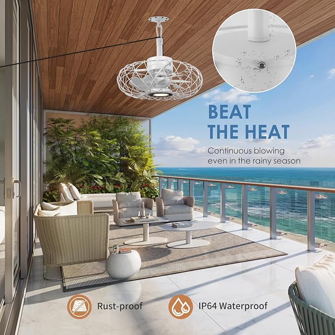 15" Gazebo Ceiling Fans with Lights and Remote Control, Waterproof Enclosed Caged Ceiling Fan with 3 Color LED, alternate