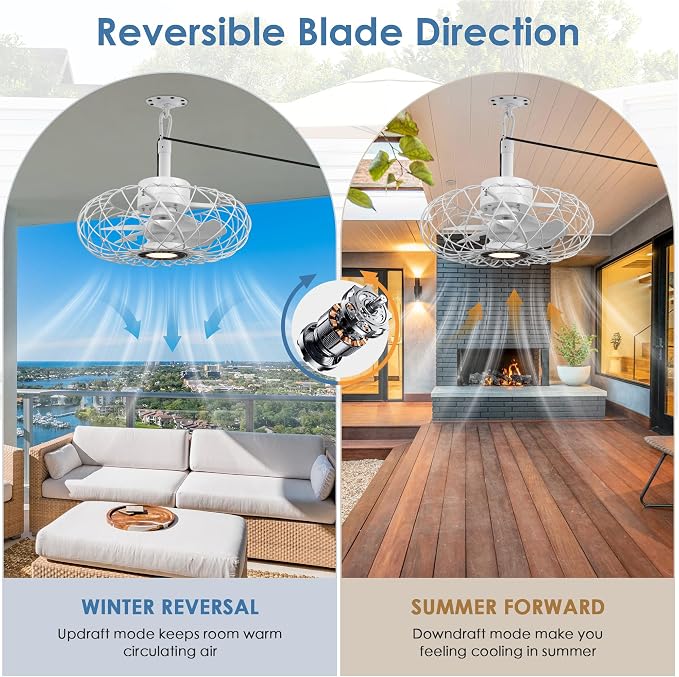 15" Gazebo Ceiling Fans with Lights and Remote Control, Waterproof Enclosed Caged Ceiling Fan with 3 Color LED, alternate