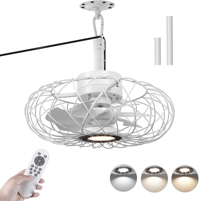 15" Gazebo Ceiling Fans with Lights and Remote Control, Waterproof Enclosed Caged Ceiling Fan with 3 Color LED, alternate