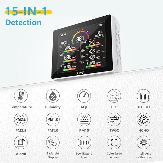 15 in 1 Air Quality Monitor Indoor with Large Display, alternate product view 2