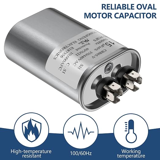 15 MFD uF 370/440 VAC CBB65B Dual Run Round Capacitor, UL Certification Motor Run Capacitor for Condenser Straight Cool or