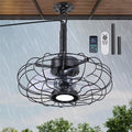 15" Outdoor Ceiling Fans with Lights and Remote,Black Waterproof Gazebo Fan, Plug in Ceiling Fan with 3 Color LED Light