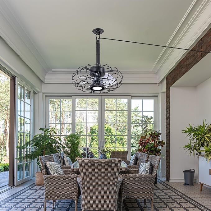 15" Outdoor Ceiling Fans with Lights and Remote,Black Waterproof Gazebo Fan, Plug in Ceiling Fan with 3 Color LED Light