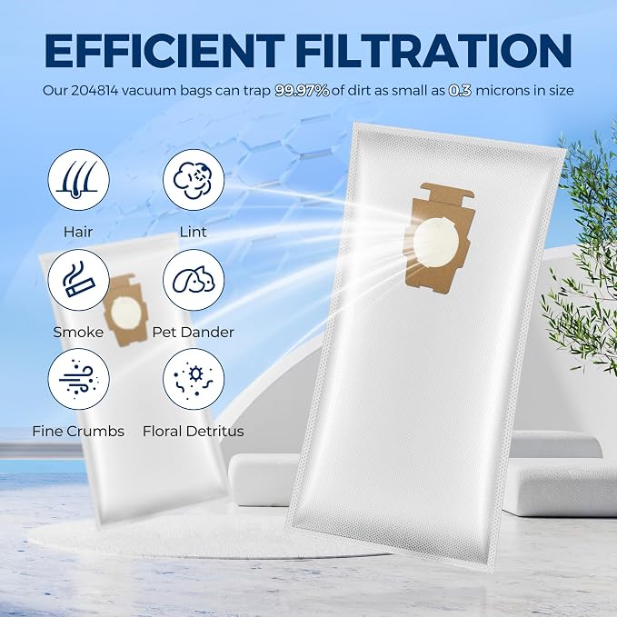 15 Pack 204814 Vacuum Bags Replacement for, Micron Magic Plus HEPA Filter Bags Compatible with Avalir/Sentria/ G