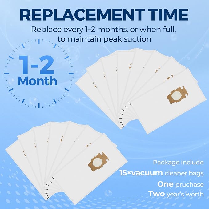 15 Pack 204814 Vacuum Bags Replacement for, Micron Magic Plus HEPA Filter Bags Compatible with Avalir/Sentria/ G