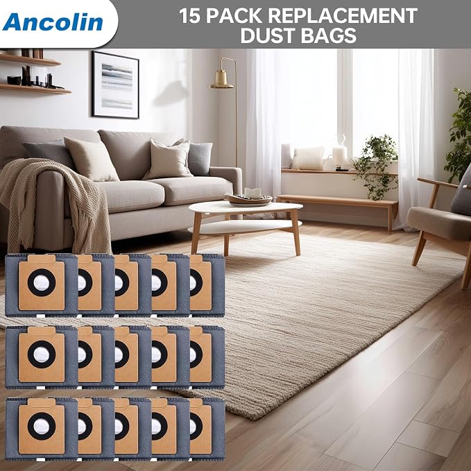15 Pack Dust Bags for X10 Pro Omni Robot Vacuum and X8 Pro Models, Large Capacity, with Self-Empty Station, 4-Layer