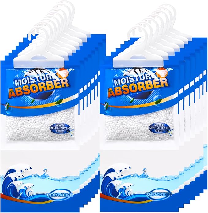 15 Pack Moisture Absorber Hanging Bags, Fragrance Free Humidity Packs, Hanging Closet Dehumidifier Bags, Moisture Absorber
