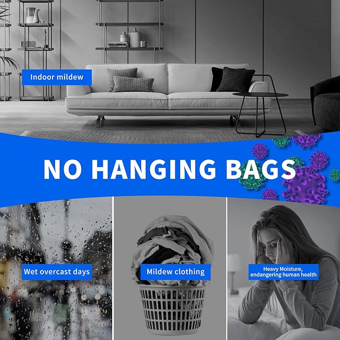 15 Pack Moisture Absorber Hanging Bags, Fragrance Free Humidity Packs, Hanging Closet Dehumidifier Bags, Moisture Absorber