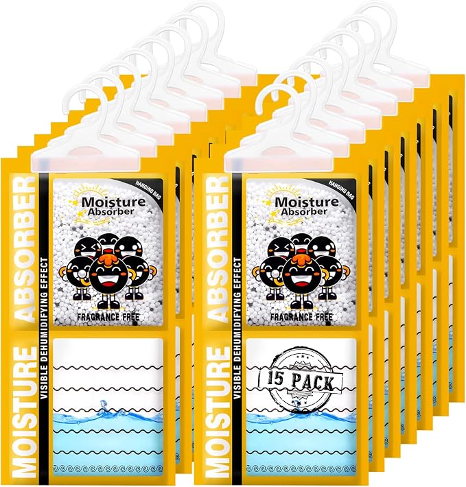 15 Pack Moisture Absorber & Max Odor Eliminator Hanging Bag, Charcoal Smell Remove Damp Musty Smell,Hanging Closet