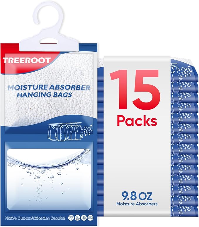 15 Pack Moisture Absorbers for Closet, 9.8OZ Hanging Closet Dehumidifier Bags, Hanging Humidity Absorber in Wardrobes
