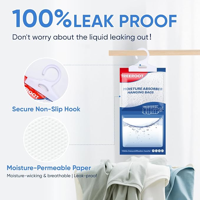 15 Pack Moisture Absorbers for Closet, 9.8OZ Hanging Closet Dehumidifier Bags, Hanging Humidity Absorber in Wardrobes
