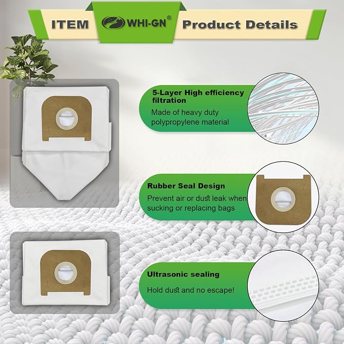 15 Pack Replacement Vacuum Bags for X8 series Backpack Vacuum Cleaners, HEPA Material, alternate product view 4