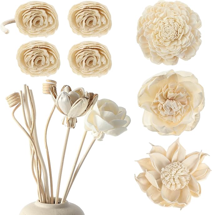 15 Pcs Diffuser Mixed Sola Flowers Natural Material Aromatherapy Reed Wood Flowers Decorative Aromatherapy Flower Placement