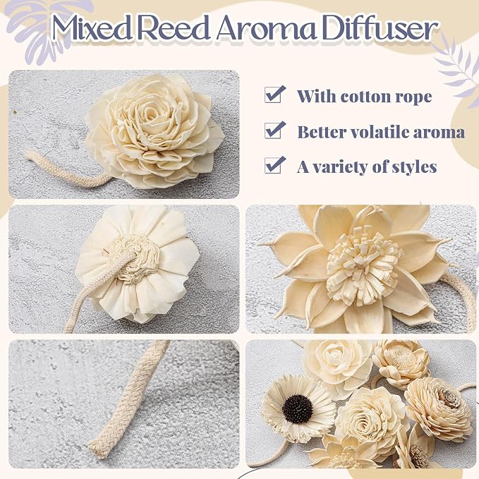 15 Pcs Diffuser Mixed Sola Flowers Natural Material Aromatherapy Reed Wood Flowers Decorative Aromatherapy Flower Placement