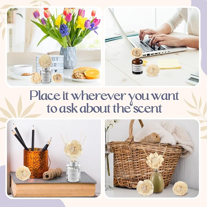 15 Pcs Diffuser Mixed Sola Flowers Natural Material Aromatherapy Reed Wood Flowers Decorative Aromatherapy Flower Placement