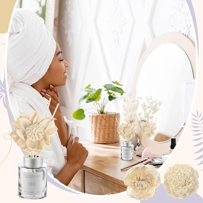 15 Pcs Diffuser Mixed Sola Flowers Natural Material Aromatherapy Reed Wood Flowers Decorative Aromatherapy Flower Placement