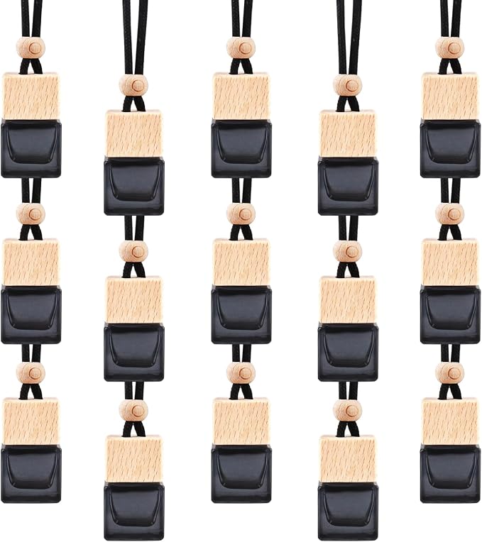 15 Pcs Hanging Car Air Freshener Bottle Empty Car Essential Oil Diffuser Bottles Pendant Black Glass Perfume Bottles