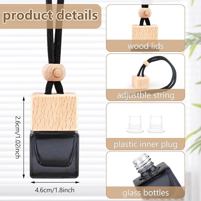 15 Pcs Hanging Car Air Freshener Bottle Empty Car Essential Oil Diffuser Bottles Pendant Black Glass Perfume Bottles