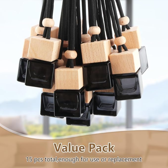 15 Pcs Hanging Car Air Freshener Bottle Empty Car Essential Oil Diffuser Bottles Pendant Black Glass Perfume Bottles