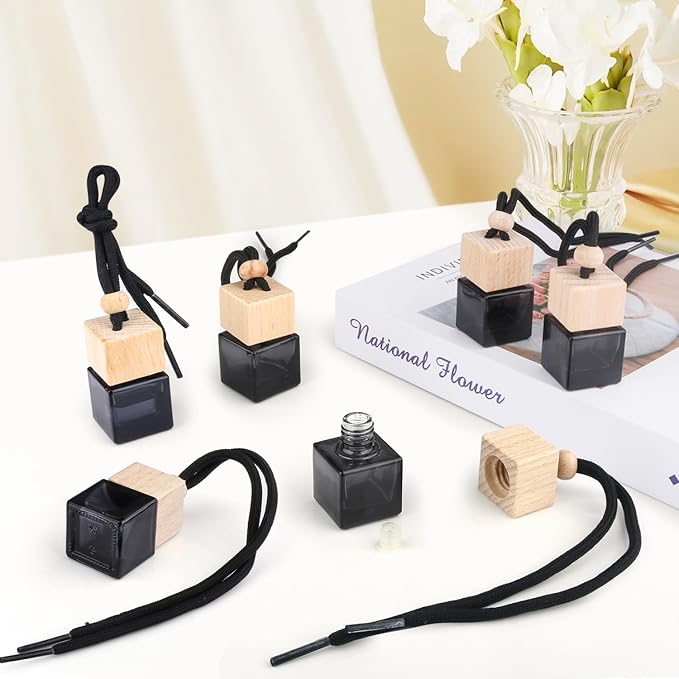 15 Pcs Hanging Car Air Freshener Bottle Empty Car Essential Oil Diffuser Bottles Pendant Black Glass Perfume Bottles