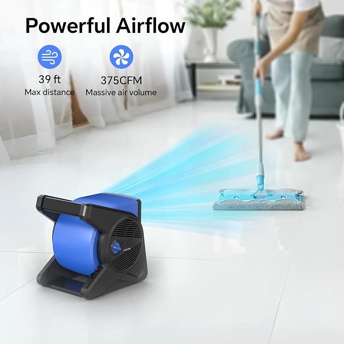 15" Pivoting Blower Fan, Portable Pivoting Blower Fan with Reset Button for Floor & Carpet Drying, 375 CFM, 3 Speeds Ideal