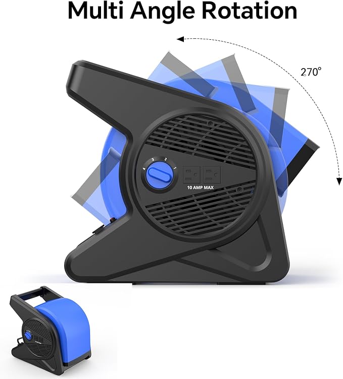 15" Pivoting Blower Fan, Portable Pivoting Blower Fan with Reset Button for Floor & Carpet Drying, 375 CFM, 3 Speeds Ideal