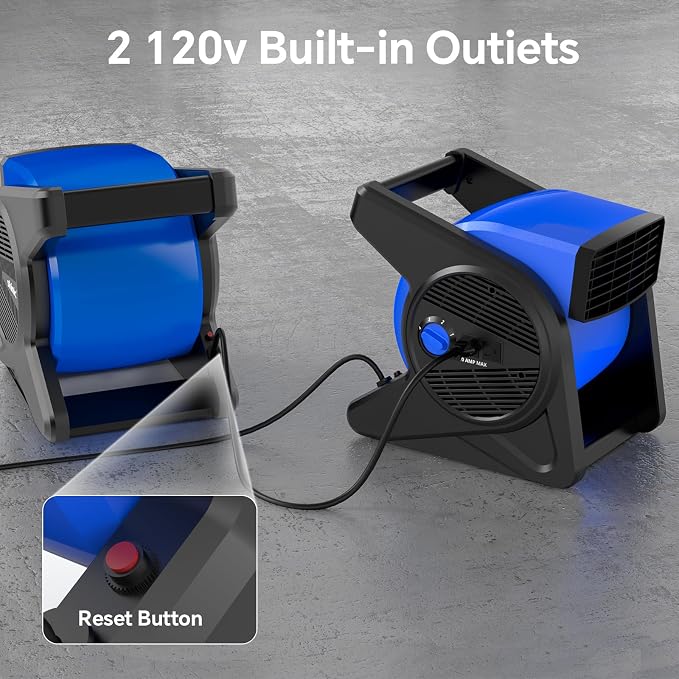 15" Pivoting Blower Fan, Portable Pivoting Blower Fan with Reset Button for Floor & Carpet Drying, 375 CFM, 3 Speeds Ideal