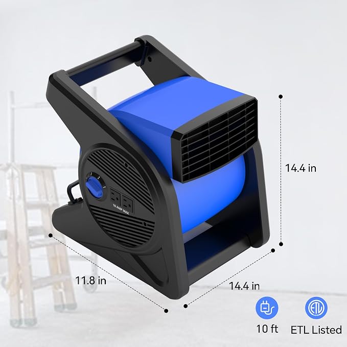 15" Pivoting Blower Fan, Portable Pivoting Blower Fan with Reset Button for Floor & Carpet Drying, 375 CFM, 3 Speeds Ideal