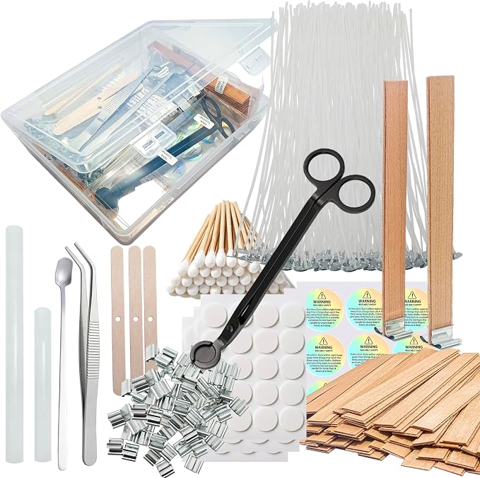 150 Pcs Candle Wick Set with Storage Box, Double-Layered Rosewood Wicks, Cotton Wicks, Trimmer, Tweezers & More, for DIY