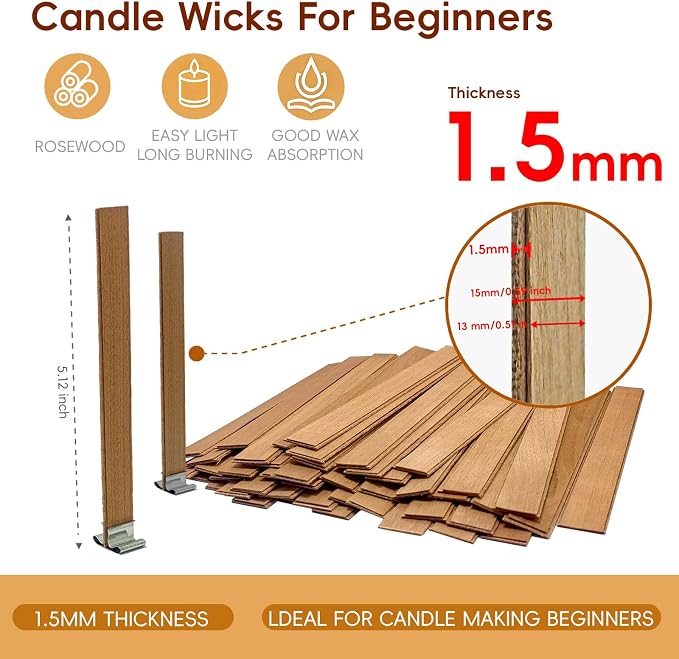 150 Pcs Candle Wick Set with Storage Box, Double-Layered Rosewood Wicks, Cotton Wicks, Trimmer, Tweezers & More, for DIY