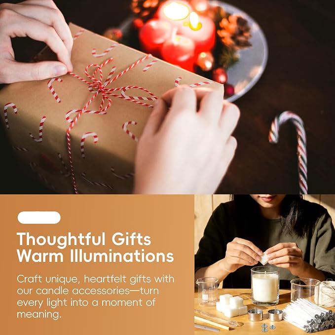 150 Pcs Candle Wick Set with Storage Box, Double-Layered Rosewood Wicks, Cotton Wicks, Trimmer, Tweezers & More, for DIY