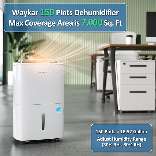 150 Pints 2025 Energy Star Dehumidifier for Spaces up to 7,000 Sq. Ft at Commercial and Industrial Large Room, Warehouse