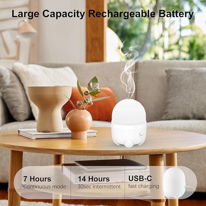 150ML Cordless Essential Oil Diffuser, Rechargeable Battery Powered Diffuser, Small Portable Aromatherapy Air Humidifier