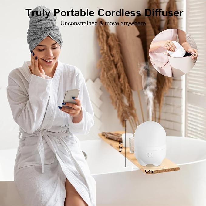 150ML Cordless Essential Oil Diffuser, Rechargeable Battery Powered Diffuser, Small Portable Aromatherapy Air Humidifier