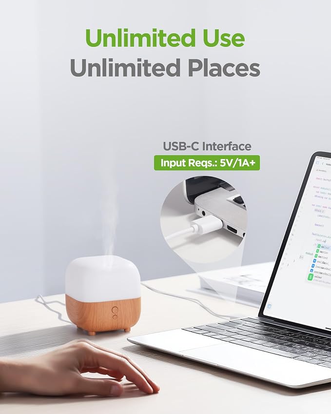 150ml Essential Oil Diffuser, 5-in-1 Diffusers for Home Scent 8 LED Color Aromatherapy Diffuser Air Desk Mini Humidifier