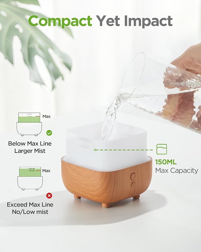 150ml Essential Oil Diffuser, 5-in-1 Diffusers for Home Scent 8 LED Color Aromatherapy Diffuser Air Desk Mini Humidifier
